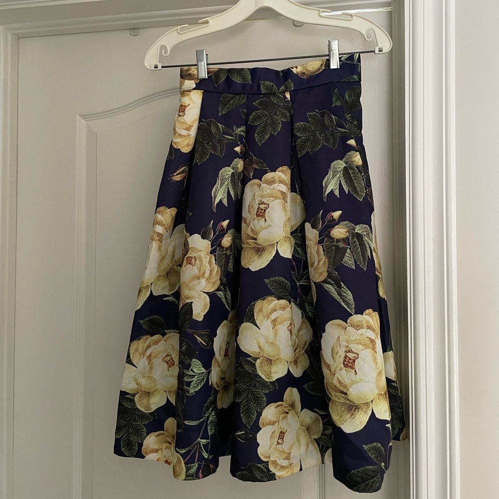 Navy Yellow Flower Full Skirt